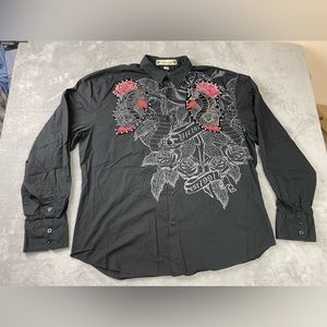 Men's Black Dragon Embroidered Shirt